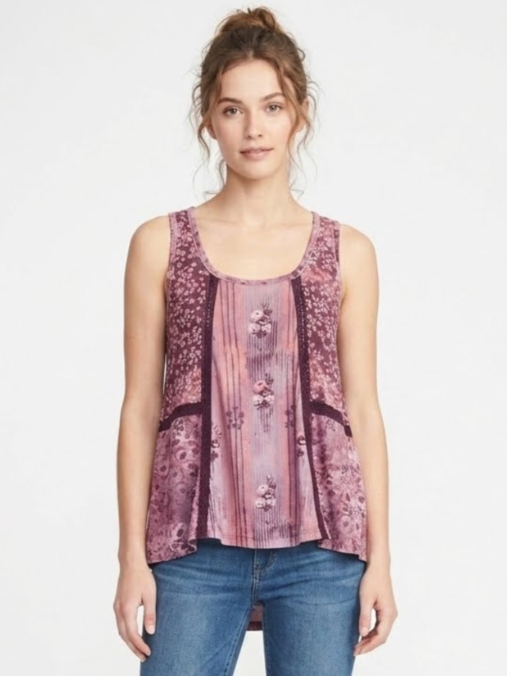 High low floral tank top with braided detail